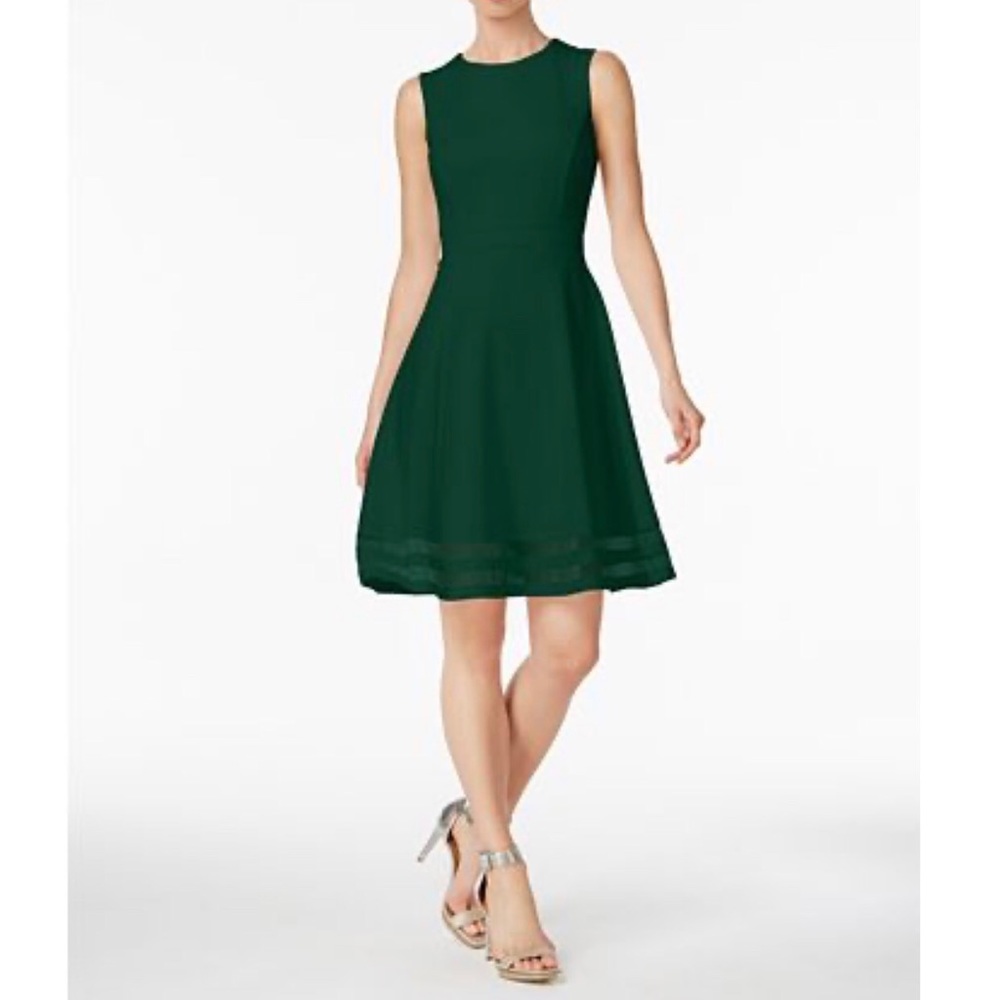 Calvin Klein | Green Fit and Flare Dress with Mesh